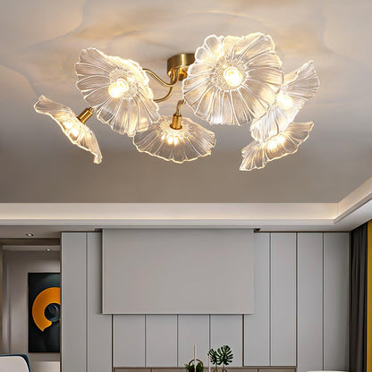 Glass Ceiling Lamp with Lotus Leaf Design